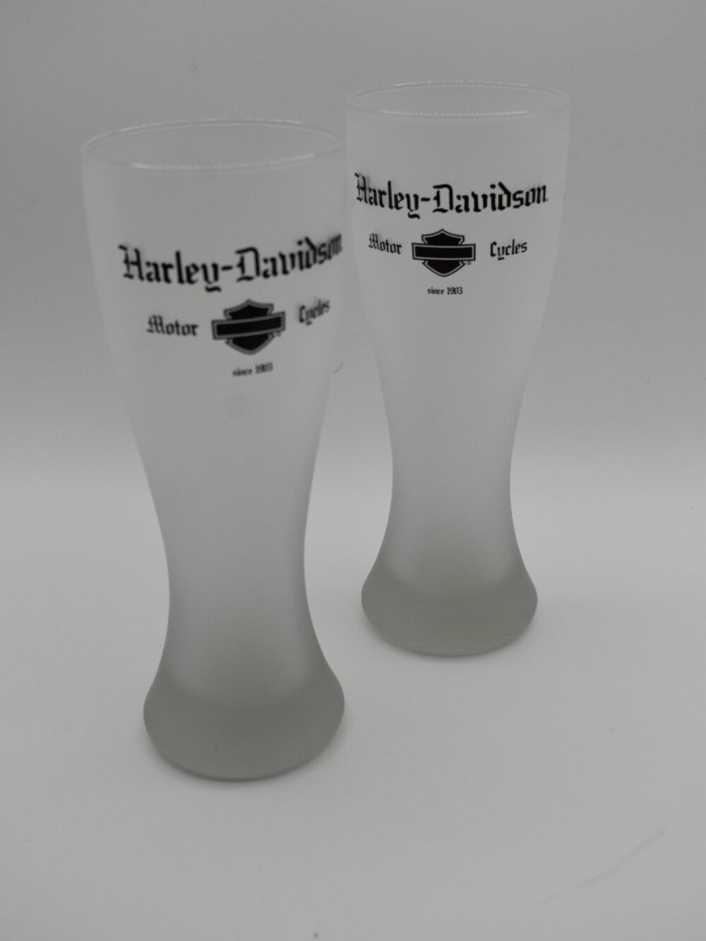 Harley-Davidson Frosted Pilsner Beer Glasses Set of 2 Motor Cycles Since 1903